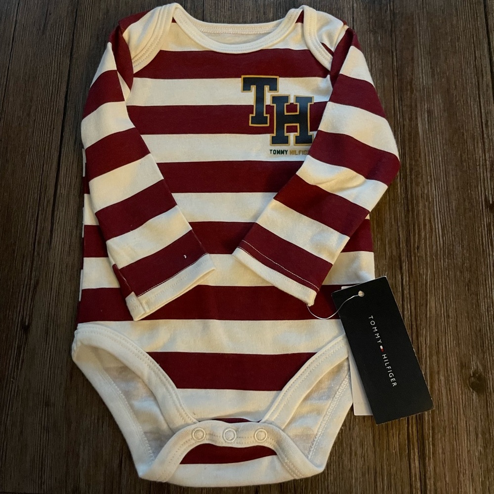 Tommy Hilfiger Red and White Striped Bodysuit